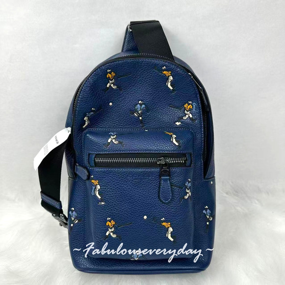 Coach MEN'S West Pack With Baseball Print Leather/Deep Blue Sports CAX48 NWT - Picture 1 of 8